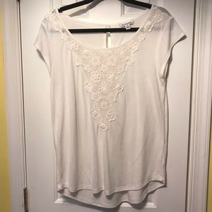 American Eagle White T Shirt with Lace Insert